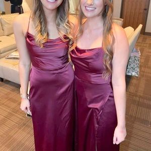 David’s Bridal Merlot Satin cowl neck dress with a slit size 6